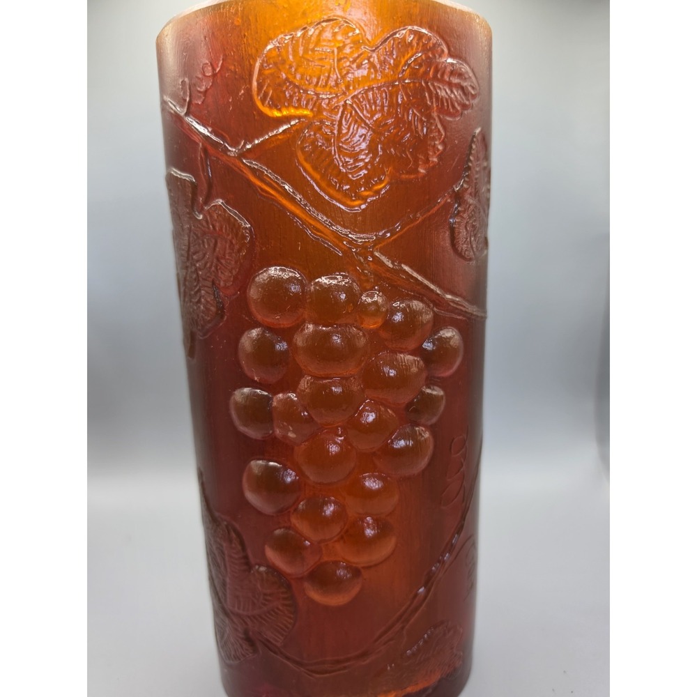 Vintage Sascha Brastoff Amber Resin Grape Vase MCM Signed SASCHA B 10"